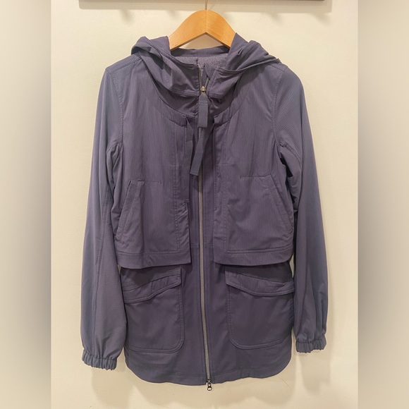 LULULEMON Yogi Anorak Jacket Hooded Size 4 Indigo Blue Stripe - Picture 3 of 10